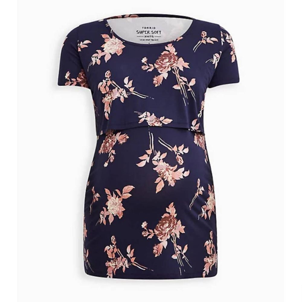 Torrid Top Womens 12 Maternity Nursing Breastfeeding Soft Cozy Navy Floral Print